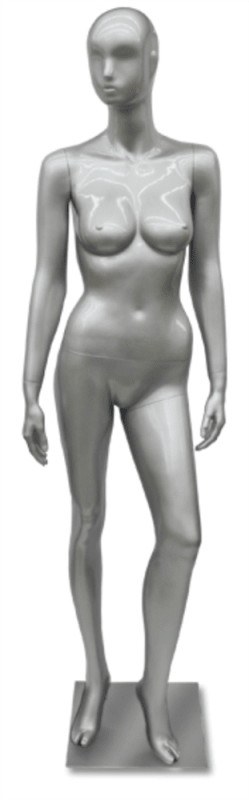 Female Abstract Mannequin Glossy Silver - Left Leg Bent
