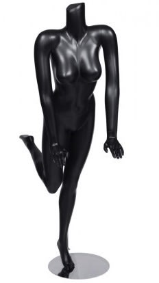 Zing Display matte black female headless mannequin leaning with leg kicked back