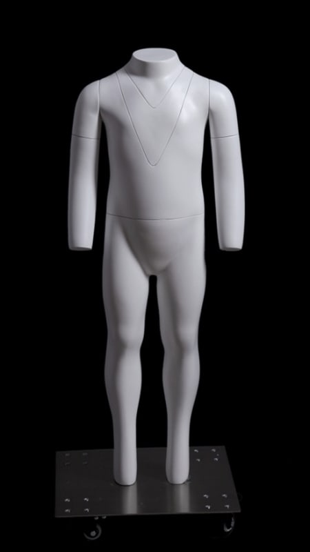 Ghost matte white child mannequin standing display for retail clothing stores and boutiques