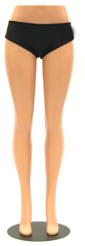 Durable fleshtone female pant form made of unbreakable plastic for retail denim and clothing displays.