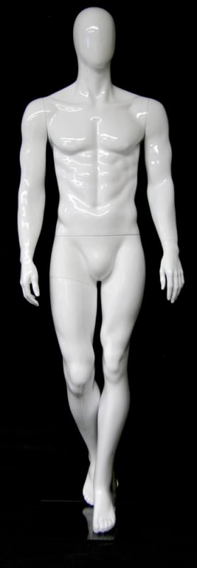 Egghead muscular male mannequin in glossy white for fitness apparel and retail clothing display