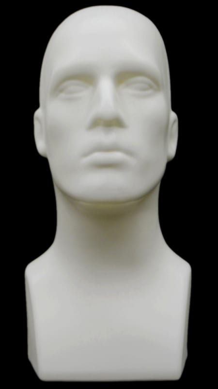 Lightweight white plastic male display head for hats and accessories display