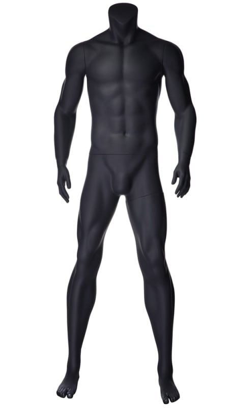 Headless athletic male mannequin with arms at sides for sportswear and retail clothing display