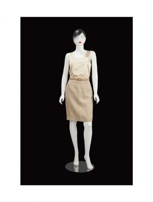 Abstract Asian Matte White Female Mannequin Left Leg Bent