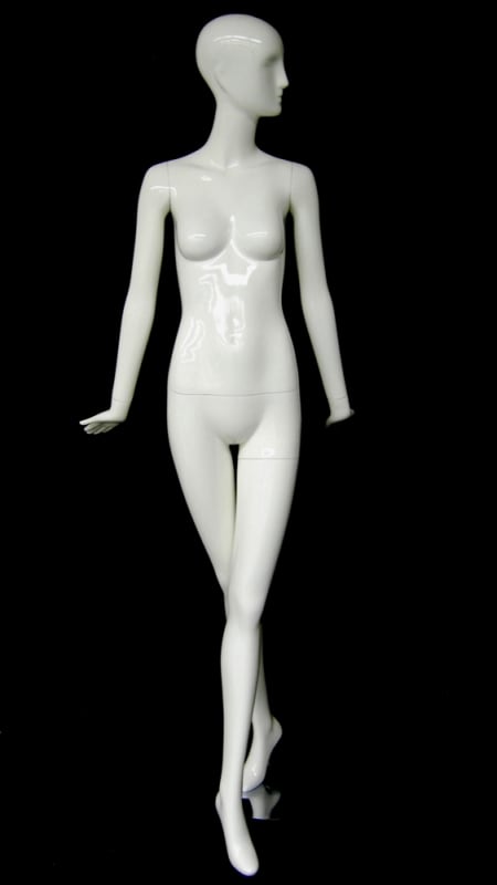 Glossy White Female Mannequin with Abstract Head from www.zingdisplay.com
