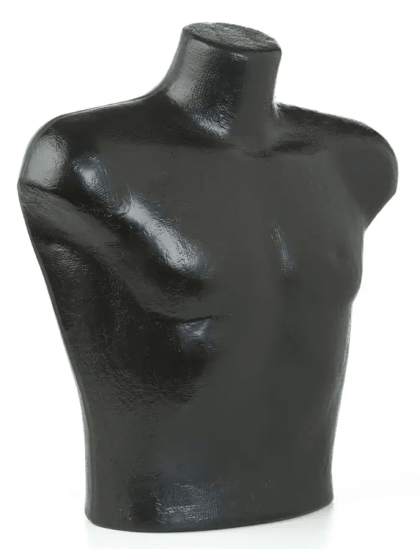 black male countertop torso form unbreakable plastic retail display zing display