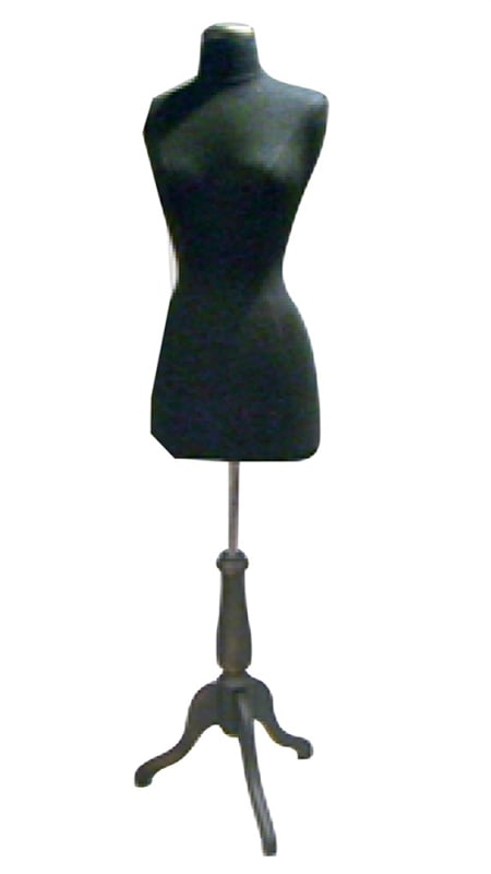 Female 3/4 Torso Form with Wooden Tripod Base - Black