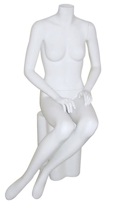 white headless female mannequin seated pose