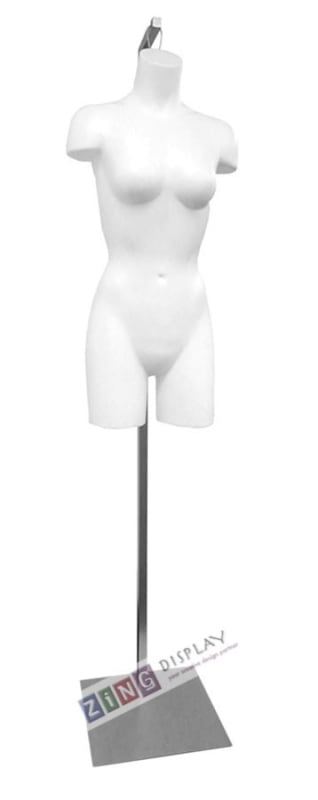 Unbreakable Plastic Female 3/4 Torso Form in White with Hanging Base
