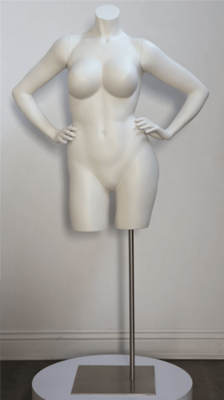 plus size 3/4 headless female mannequin hands on hips swiss coffee zing display