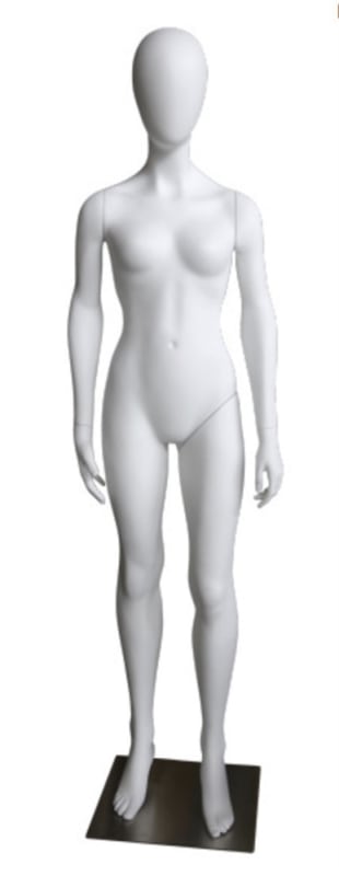 Matte white female teen mannequin in straight pose for retail clothing displays Matte white female teen mannequin in straight pose for retail clothing displays
