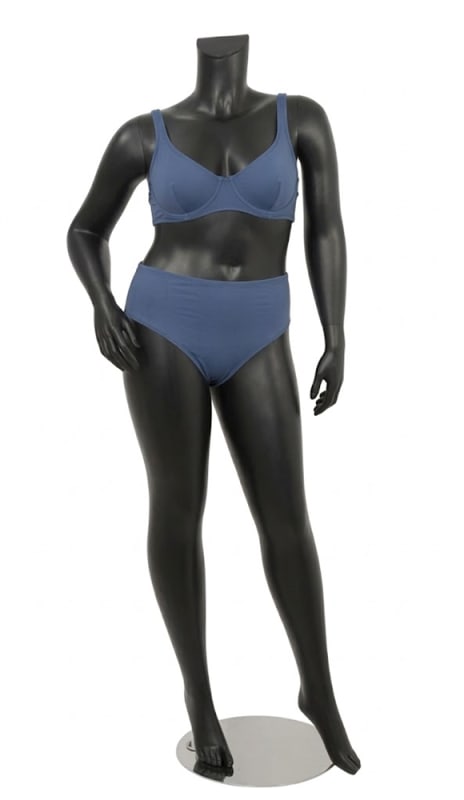 matte black plus size female mannequin right hand on hip retail display zing display