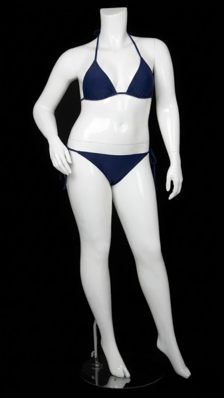matte white plus size female mannequin right hand on hip retail display zing display