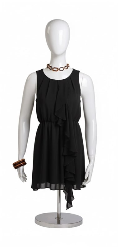 Unbreakable female half torso mannequin in glossy white with adjustable iron base from Zing Display