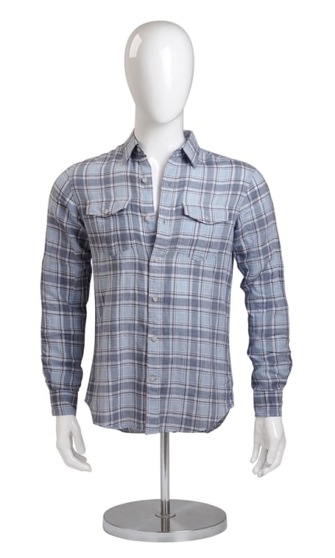 Glossy white unbreakable male half torso form with turnable head and adjustable chrome base