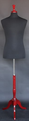 Black Jersey Covered Male Torso  Form with Wooden Base and Finial Neckcap
