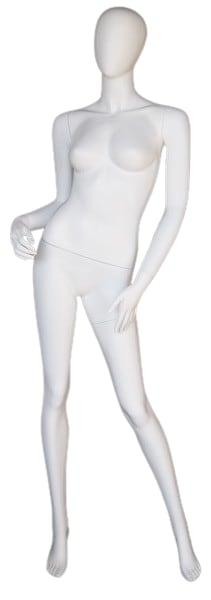 5'9" matte white abstract female fiberglass egghead mannequin with glass base for modern retail clothing display