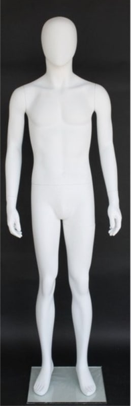 Matte white male egghead mannequin small size full body retail display form for clothing presentation