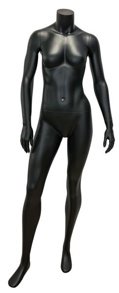 5'5" headless female mannequin with matte black fiberglass finish and base for retail clothing displays