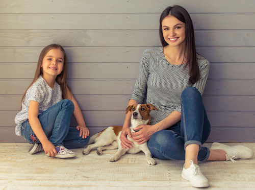 mom daughter dog