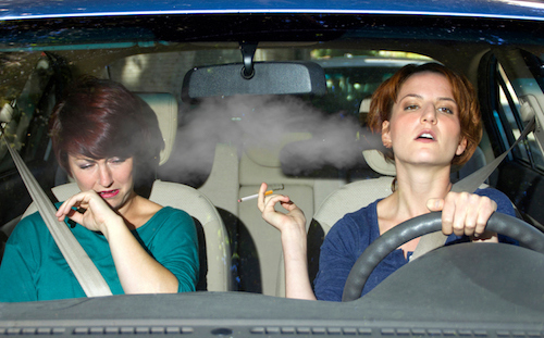 smoking in a car