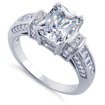 Wide Bali High Polish Ring With White CZ - .925 Sterling Silver Band, Sizes 6-9 - View #3