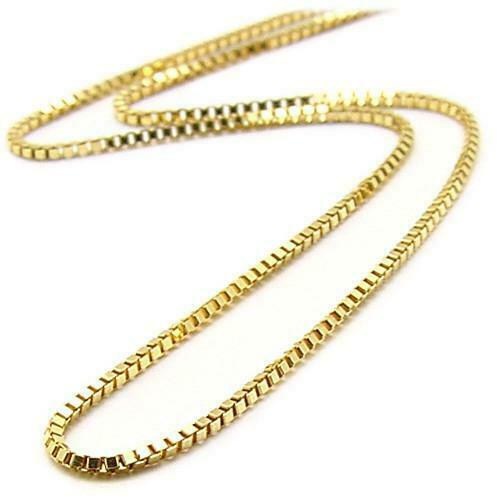 14K Solid Yellow Gold Box Necklace Real 