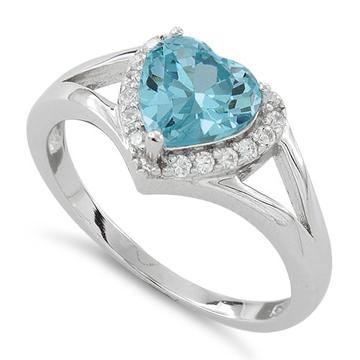 Sterling Silver Heart Shape Topaz Blue CZ Ring