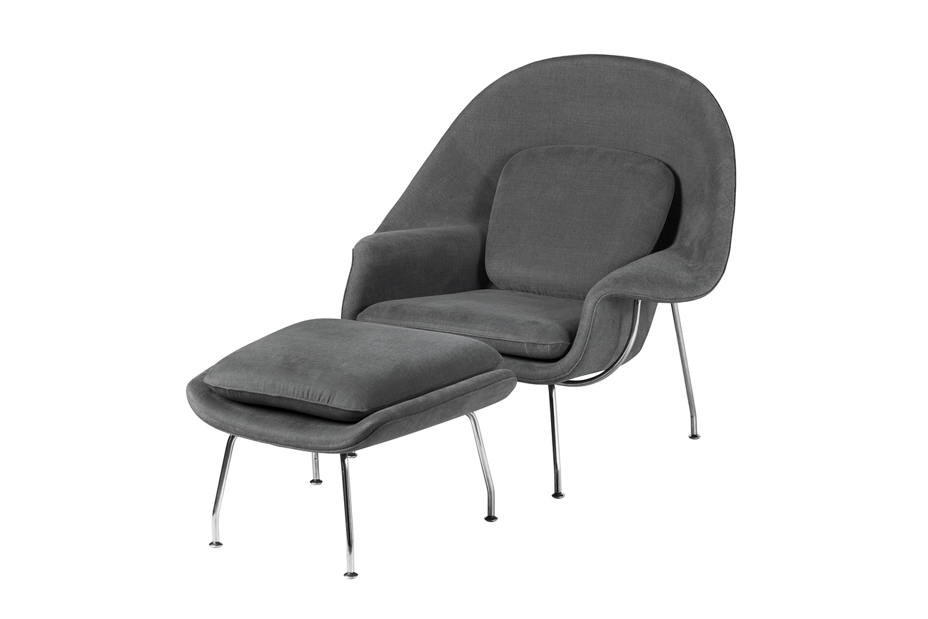 Womb Inspired Chair and Ottoman Medium Grey