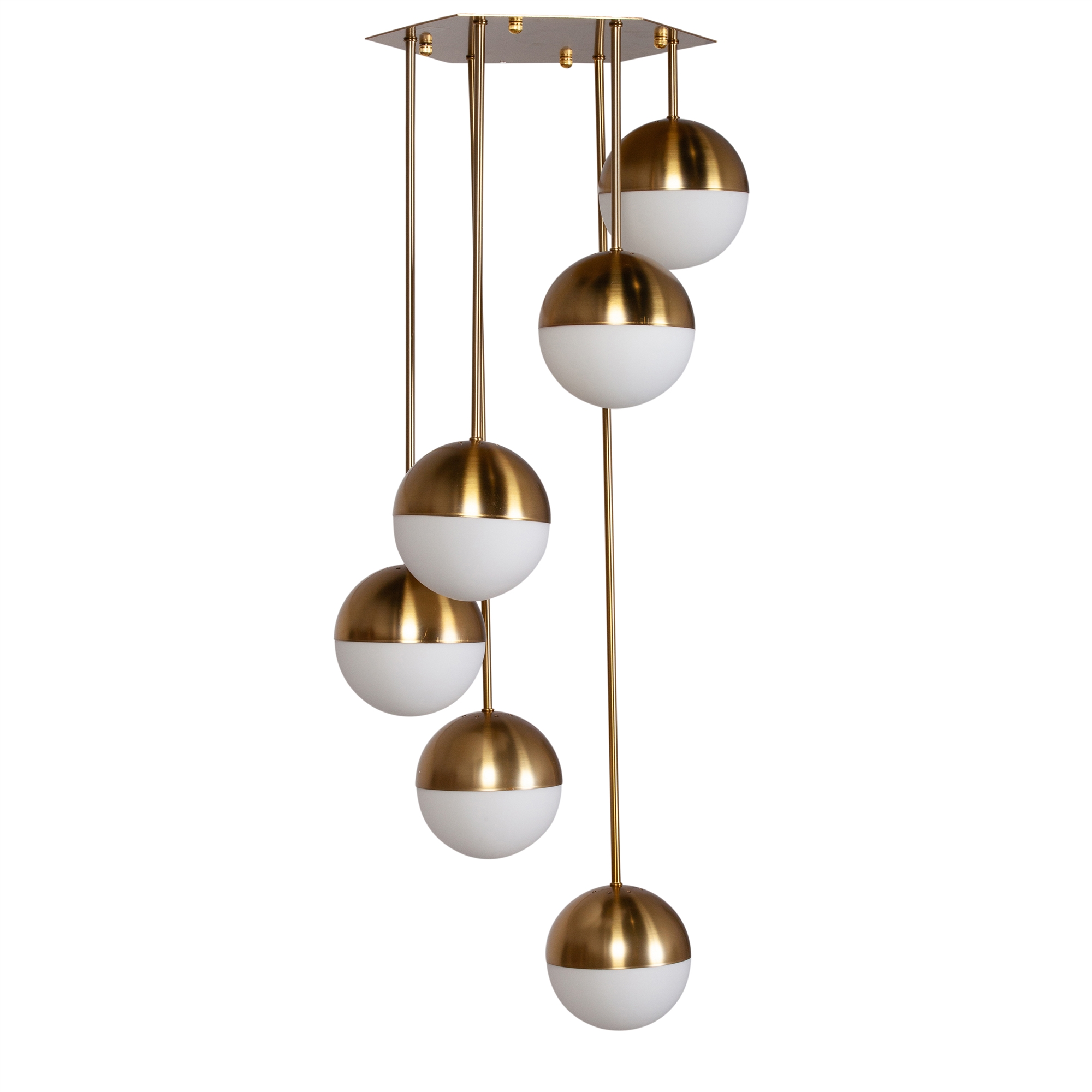 Midcentury Modern 6 Globe Brass Chandelier