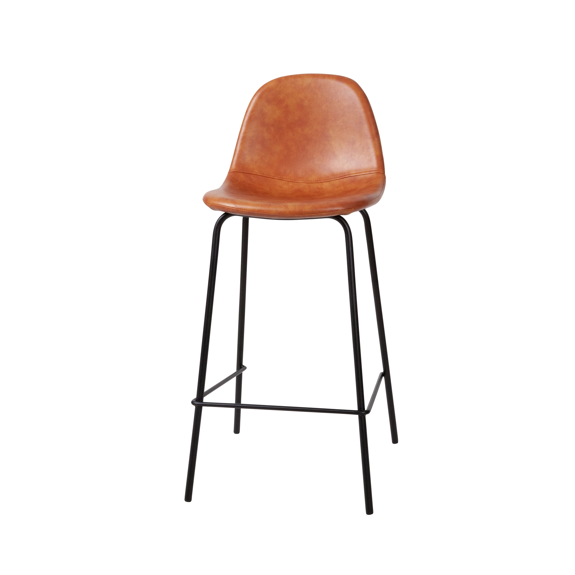 Counter Stool Distressed Cognac Leather with Backrest