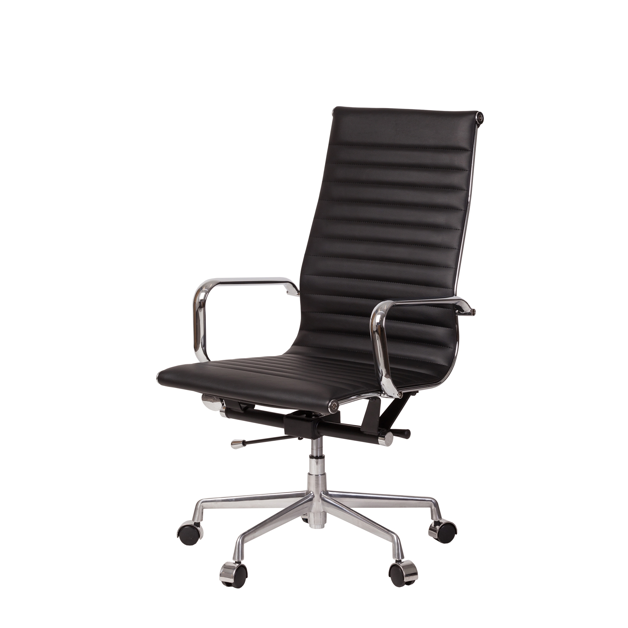 MidCentury Modern High Back Office Chair in Black Leather