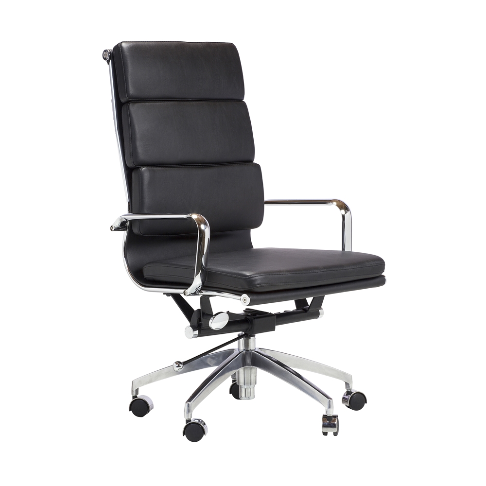 midcentury modern office chair high back in black leather