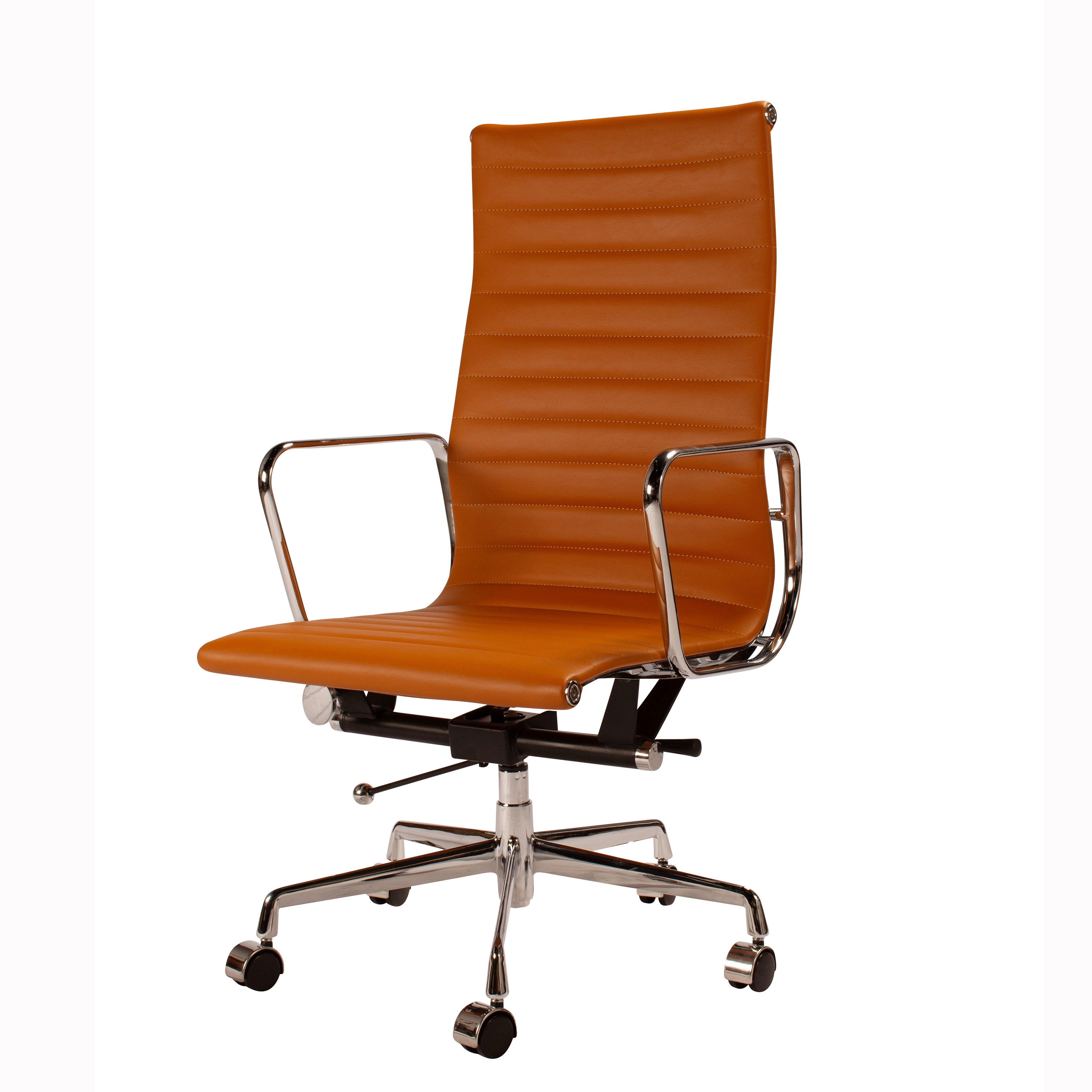 Modern Brown Leather Office Chair : High Back Grey Yellow Leather