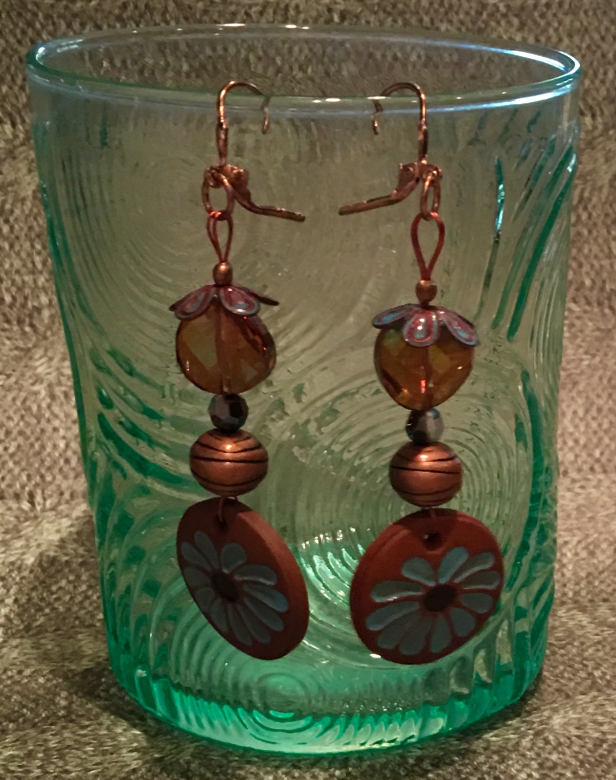 Copper Daisy // Blue Daisy Beaded Earrings // Swarovski Crys