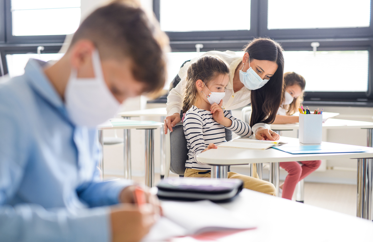 students in classroom during COVID