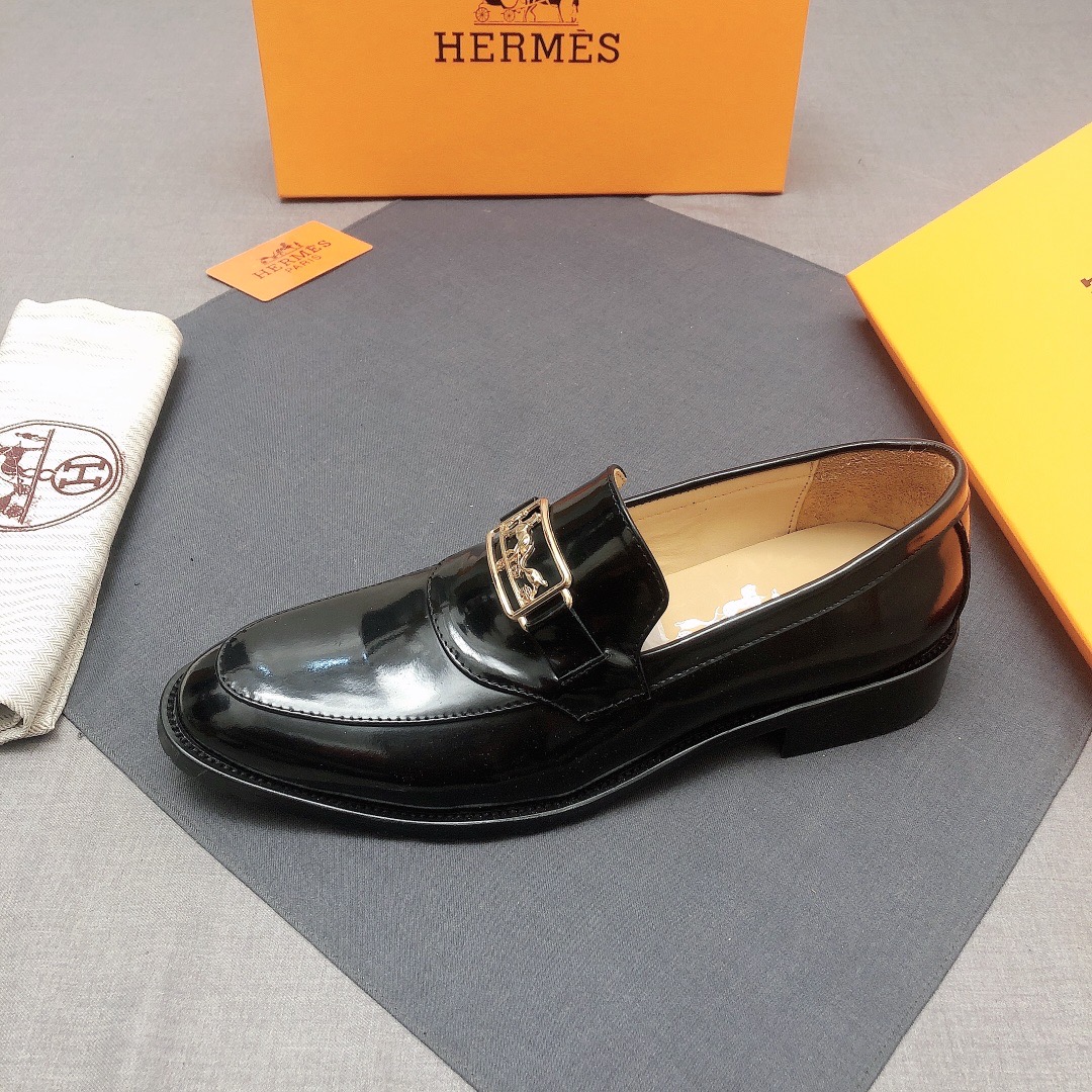 Daily Wear Hermes Leather Black Men's Loafers