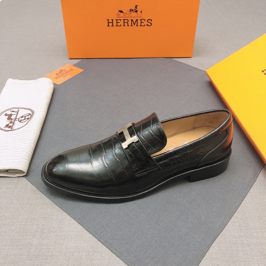 Hermes black crocodile loafers