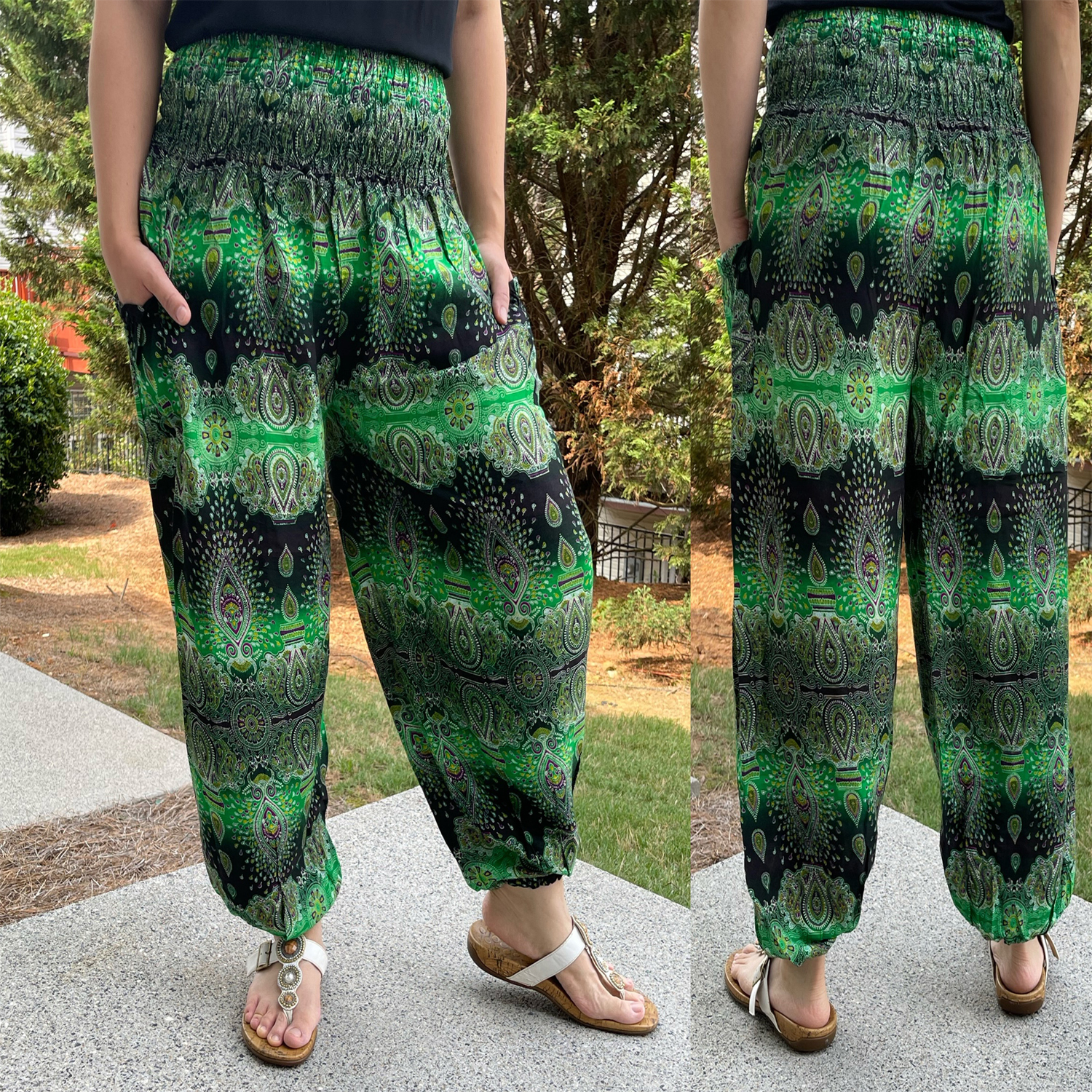 Women Hippie Pants Boho Loose Yoga Pants Rayon Pocket Female Beach Clothing  Daily Harem Baggy Jogging Outdoor High Waist Printed