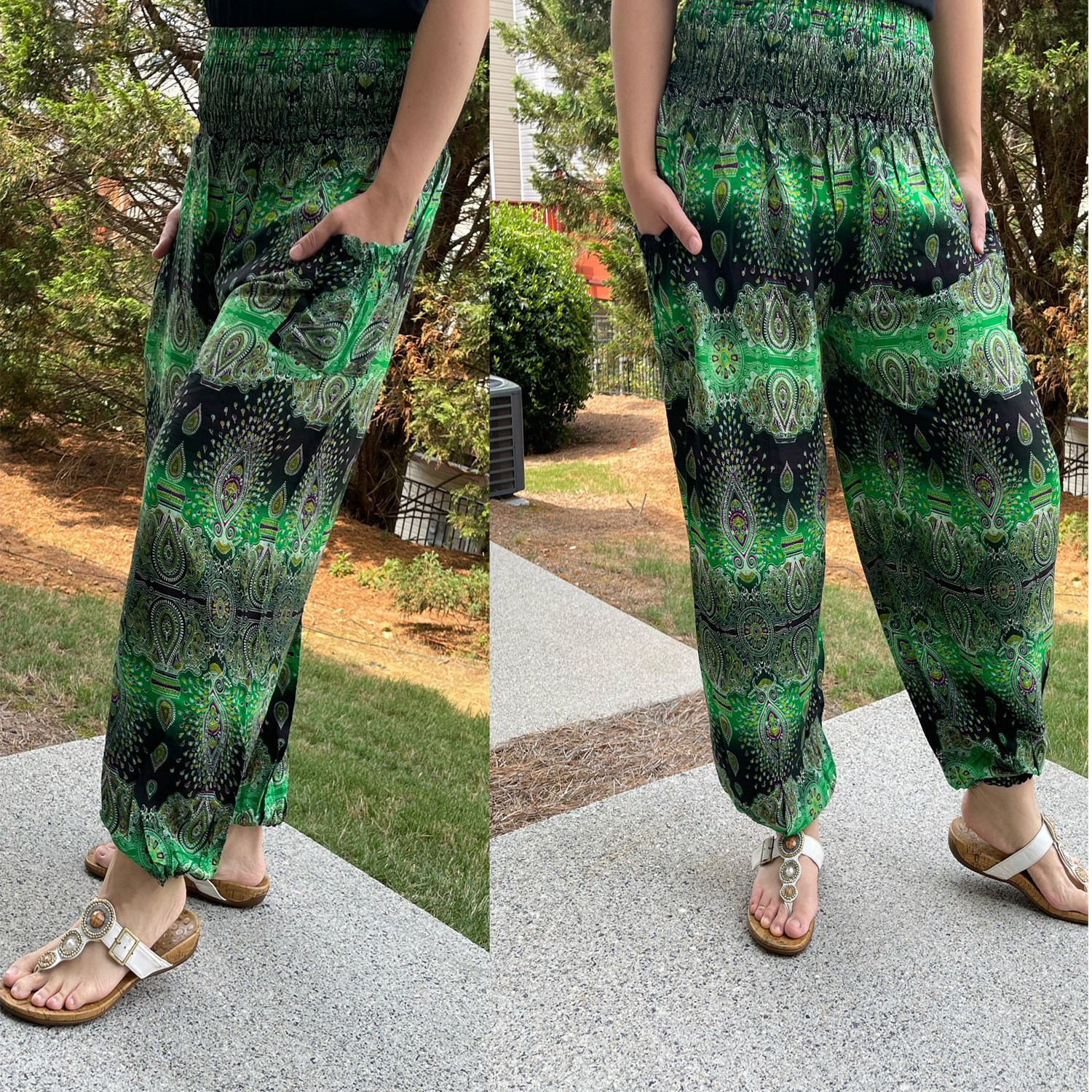 QIANXIZHAN Women's Harem Pants, High Waist Yoga Boho Trousers with Pockets  Army Green S : : Clothing, Shoes & Accessories