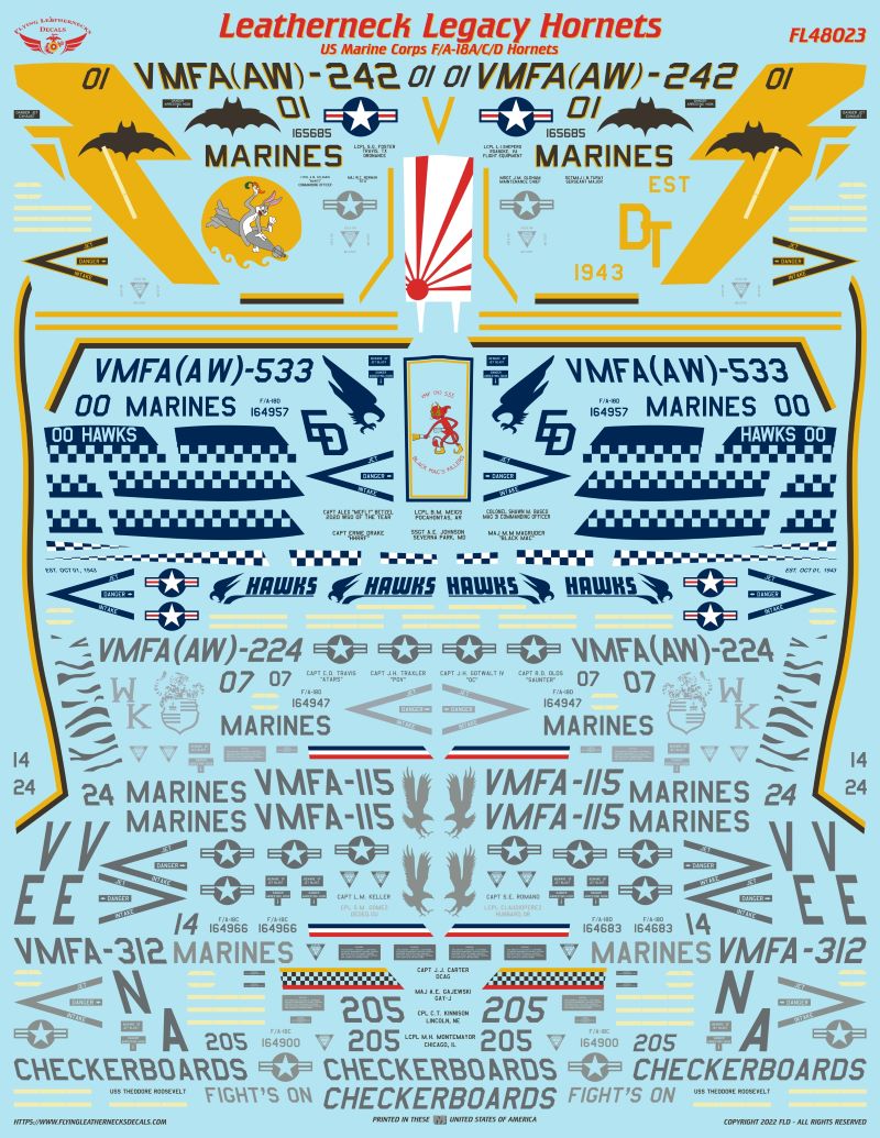 ORDFL32003 1:32 Flying Leathernecks Decals - F-18A F-18C