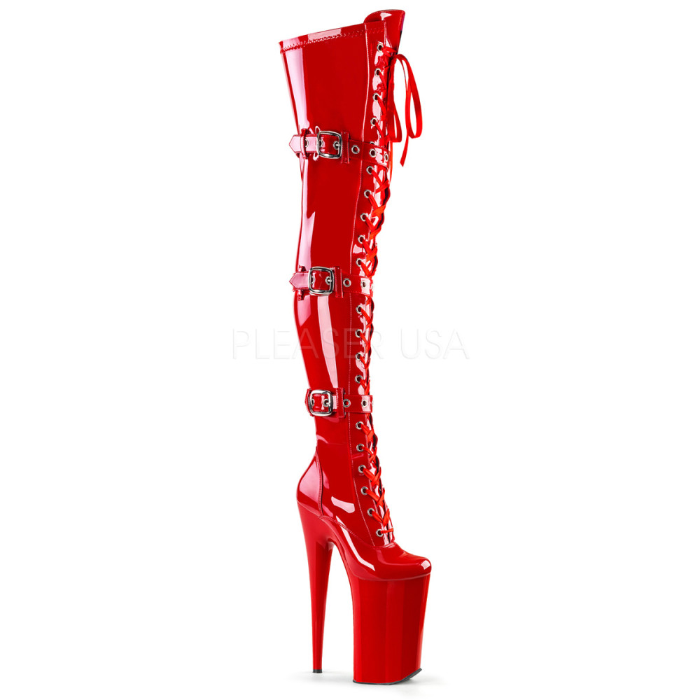 red thigh high lace up boots