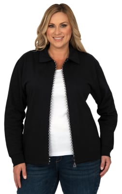 Rhinestone Zipper Cardigans Collared