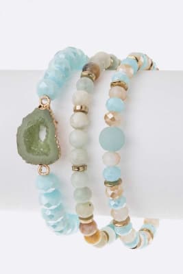 Druzy Mix Beads Stretch Bracelet Set