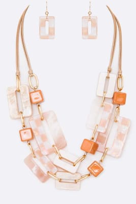 Layered Resin Statement Necklace Set