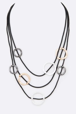 Mix Color Rings Layer Cording Necklace
