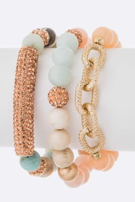 Mix Media Crystal Beads Stretch Bracelet Set