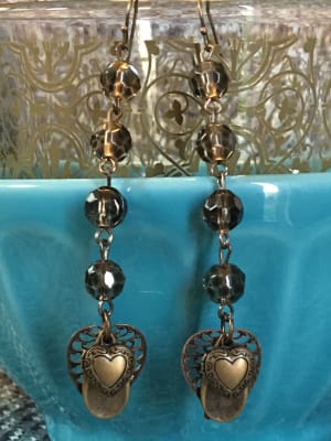 An Antique Autumn // Gold Heart Locket and Pearl Earrings // Swarovski Crystals // Women's Beaded Jewelry // Gifts for Wife or Mother