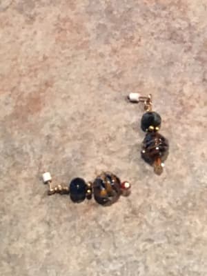 Caramel Twist // Blue and Brown Glass Blown Earrings // Women's Statement Jewelry // Swarovski Crystals // Antique Inspired // Gifts for Wife or Mother