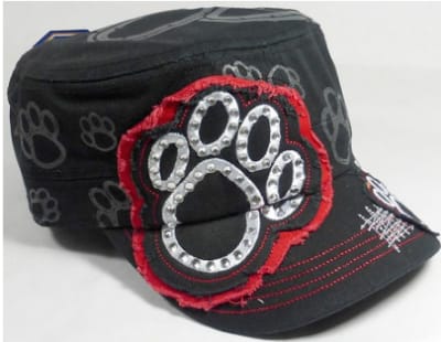 Rhinestone Cadet Hat - PAW -Black (Red Trim)